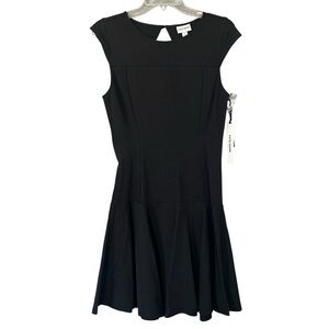KATE YOUNG Black Ponte Cutout Back Fit & Flare Dress LBD Size 6 NWT